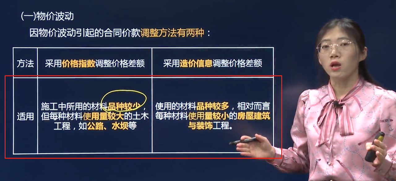 <font color='#ff0000'>价差调整中  价格指数调整价格价差 和 采用造价信息调整价格价差的适用条件分别是什么？ 所以 大部分99%的情况 我们都是适用_____调整价差</font>